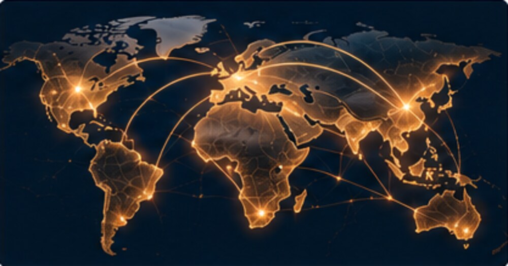 Illuminated world map showing global connections